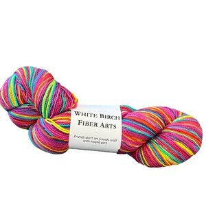 White Birch Fiber Arts Raspberry Berainbow Yarn 400 Yards Sock Weight 100g 80% M
